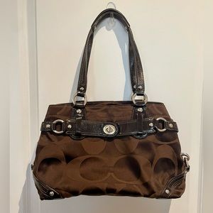 COACH Brown CARLY Signature C Jacquard Shoulder Purse